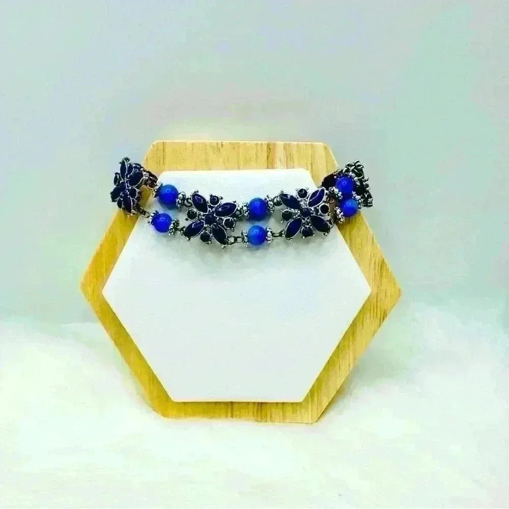 Blue Floral Statement Piece Bracelet